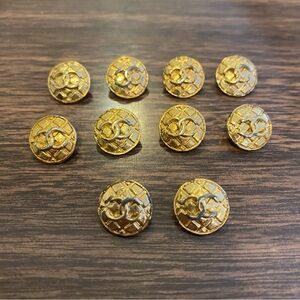 Authentic Vintage Gold Plated Chanel Buttons CC Logo Quilted Pattern Lot of 10